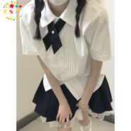 CS.LIONjk制服套裝風(fēng)琴褶短袖襯衫女學(xué)院風(fēng)畢業(yè)班服校服百搭白襯衣百褶裙 奶白風(fēng)琴褶短袖襯衫+粗交叉領(lǐng)結 L