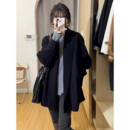 單南衛(wèi)復(fù)古法式毛衣外套開衫女秋季2024年新款寬松慵懶風(fēng)中長(zhǎng)款針織上衣 黑色 S