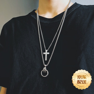 SMVP潮人hiphop戒指項鏈土酷歐美蹦迪吊墜嘻哈多層配飾項鏈男學生項鏈 指環(huán)項鏈+十字架項鏈