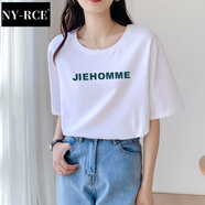 NY-RCE2025夏季短袖T恤女寬松體恤圓領(lǐng)內搭半袖春裝上衣新款 白色印花295 M