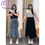 EPET胖mm梨形身材不規(guī)則半身裙女春夏秋新款大碼寬松高腰顯瘦遮肉a字 黑色 4XL 建議160-175斤穿