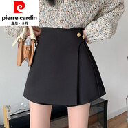 皮爾卡丹（pierre cardin）黑色短褲女小個子春季新款外穿西裝a字闊腿褲假兩件褲裙高腰靴褲 黑色 XS 【建議70-80斤】