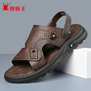 蜘蛛王涼鞋男士拖鞋夏季休閑透氣沙灘鞋牛皮舒適防滑兩穿涼拖 棕色 41