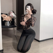 歐凱嘉情調內衣性感蕾絲透明上下雙頭拉鏈開(kāi)當免脫緊身連體衣 黑 均碼