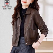 AEMAPE皮衣短外套女2025春秋季新款時尚女裝洋氣小個子休閑皮夾克上衣女 經(jīng)典咖色 L 建議105-120斤