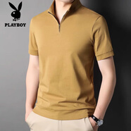 花花公子（PLAYBOY）品牌立領(lǐng)短袖t恤男夏季薄款100%新疆純棉涼感打底T恤男士體恤衫 669款黃色 M 165