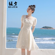 綠夕（REAXUR）小個子連衣裙子夏天女裝2025夏季新款氣質衣服女士收腰顯瘦高級感 杏色 M （建議95斤-105斤）