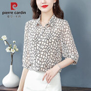 皮爾卡丹（PIERRE CARDIN）媽媽春裝七分袖雪紡女士襯衫2025年新款寬松上衣洋氣小衫遮肚 白色 M 85-100斤