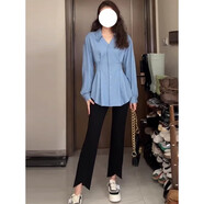 菲尼東爵大碼春季寬松v領(lǐng)法式襯衣胖mm顯瘦收腰襯衫女設(shè)計(jì)感小眾別致上衣 藍(lán)色【上衣設(shè)計(jì)感小眾女/法式// XL 建議120-140斤