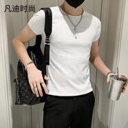 凡迪時(shí)尚（FANDISS）夏季短袖男士彈力t恤修身緊身體恤純色打底衫圓領(lǐng)運(yùn)動(dòng)半袖上衣服 白色 M