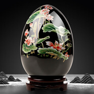 傲世景德鎮(zhèn)陶瓷器新中式花瓶工藝品客廳擺件酒柜玄關(guān)茶室博古架裝飾品 烏金釉清荷福氣蛋+底座