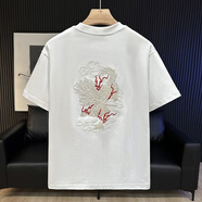 瀾巢軒刺繡麒麟夏季潮牌潮流中國風短袖T恤男寬松百搭半袖國潮體恤上衣 白色 【優(yōu)質(zhì)棉料】 M 【建議100-120斤】