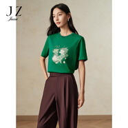 玖姿（JUZUI）設(shè)計(jì)感立體繡花T恤女夏款JWDX83302183 花草綠 S