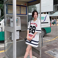 YUMOMO美式休閑風(fēng)刺繡網(wǎng)眼針大版T恤時尚精致短袖T恤女 白色 S
