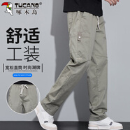 啄木鳥（TUCANO）褲子男夏季休閑褲男士高端美式工裝褲寬松直筒百搭長褲 淺綠  M 