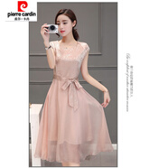 皮爾卡丹（pierre cardin）2025新款專柜冰絲雪紡夏季時(shí)尚新款連衣裙女士無袖中長(zhǎng)款韓版顯瘦 110粉色 M 【適合85-100的美女】