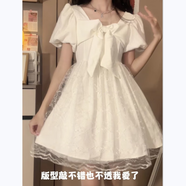 留沁夏季新款甜美初戀小白裙網(wǎng)紗泡泡袖蝴蝶結(jié)連衣裙女學(xué)生公減齡主裙 白色連衣裙 L [關(guān)注店鋪送小禮物哦]