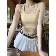 嬌茹妮背心女掛脖吊帶小背心女春2025夏外穿感絕美內搭打底無(wú)袖上衣 潮 黃色 S
