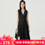 哥弟真的好（GIRDEAR）女裝氣質(zhì)無(wú)袖收腰洋裝V領(lǐng)不規(guī)則雪紡連衣裙A500089 黑 S (2碼)