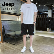 JEEP SPIRIT吉普冰絲短袖運(yùn)動休閑套裝男夏季薄款透氣親膚舒適T恤短褲兩件套 ZCL-CY167白色套裝 M (90-110斤)