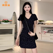 派吉鯊2025新款感法式v領(lǐng)碎花連衣裙子夏季女裝小個子收腰包臀長裙 短裙 M 45/55kg