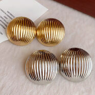 堅銀韓國日本耳釘女歐美風(fēng)金屬半圓形條紋夸張大耳環(huán)個(gè)性獨特耳飾品牌 條紋圓形大耳釘[金色+銀色]