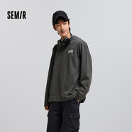 森馬（Semir）長(cháng)袖T恤男美式復古印花打底衫春季內搭寬松針織上衣刺繡潮流 深灰20901 2XL