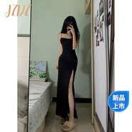 JZDZ高開叉性感小媽吊帶連衣裙女裝2025夏季新款風(fēng)情萬種的包臀長裙子 黑色長裙 M 建議96-105斤