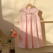 COLORFUL GEMS法式花朵刺繡女童連衣裙甜美公主裙2025夏新款廣州十三行 粉色 M 90c
