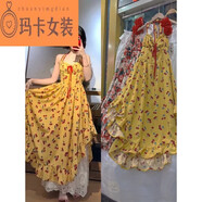 NJTDALITTLE 亂糟糟“熱帶櫻桃”度假風(fēng)不規(guī)則露背吊帶裙+半身裙 蕾絲半身裙 L