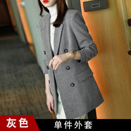 紫魅俏格子小西裝外套女春秋季雙排扣氣質(zhì)休閑修身高級感千鳥(niǎo)格西服上衣 灰色外套 4XL (建議145-160斤)