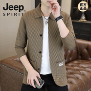 JEEP SPIRIT針織衫外套男士春秋季新款翻領(lǐng)韓版休閑薄款開(kāi)衫毛衣夾克男潮 卡其色 3XL 150-165斤