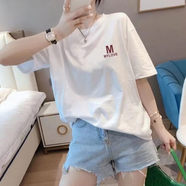 楠飛華裳精梳純棉短袖t恤女潮流男女同款情侶裝閨蜜百搭印花打底衫 純棉-白色MY LOVE字母 M 【95-110斤】
