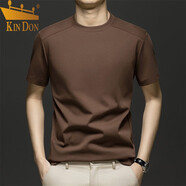 金盾（KIN DON）金盾夏季新款2025純色圓領(lǐng)短袖T恤中青年男士時(shí)尚休閑百搭上衣 咖色 均碼 m