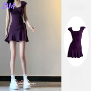 DALEY MODE今年流行的包臀短裙夏裝新款女裝收腰修身清冷感減齡T恤連衣裙女 紫色 S