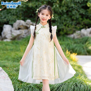 開米熊唐裝女童夏裝漢服連衣裙2025款女中大兒童中國(guó)風(fēng)民族旗袍公主裙子 杏色 -1059 130 碼建議身高120cm左右