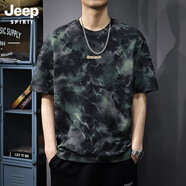 JEEP SPIRIT短袖T恤男2025新款重磅潮牌薄款寬松休閑夏季假破洞涼感半袖體恤 夢(mèng)幻黑 3XL 推薦體重180-200斤