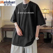 美羅邦（Meloban）重磅美式潮牌字母印花短袖男夏季新款純棉大碼寬松半袖上衣男女生 黑色(重磅純棉) 5XL 建議【200-220】斤