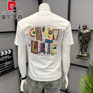 皮爾卡丹（pierre cardin）高端美式印花短袖T恤男款夏季新款青年修身上衣潮牌時(shí)尚休閑體恤 白色 M 95-110斤