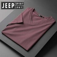JEEP SPIRIT吉普夏裝冰感透氣短袖男士恤領(lǐng)純色冰絲潮牌雞心領(lǐng)體恤男薄秋裝 深紫V領(lǐng)短袖 XL 【建議120-135斤】