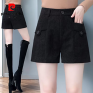 皮爾卡丹（pierre cardin）毛呢短褲女燈芯絨小個子外搭春秋洋氣顯瘦配靴褲休閑外穿褲子直筒 2266新款 【黑色-高品質(zhì)】 2XL 建議125-135斤