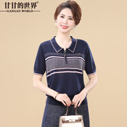 甘甘的世界2025夏季新款時(shí)尚短袖襯衫洋氣甘夫人中年女士POLO衫 藏藍 XL 適合100-125斤