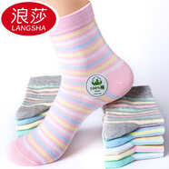 浪莎襪子女純棉防臭條紋休閑女士棉襪女秋冬季運動(dòng)中筒學(xué)院風(fēng)糖果色 100%棉-時(shí)尚條紋女襪 6雙裝 6雙