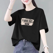 簡言的夏冬超顯瘦】親膚純棉短袖t恤女2025夏季寬松韓版上衣大碼胖mm體恤衫 黑色 XL 建議125-150斤