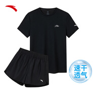 安踏速干套裝丨運動(dòng)短袖短褲兩件套女夏季冰絲跑步吸濕透氣羽毛球服