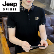 JEEP SPIRIT冰絲t恤男士短袖2025新款夏季半袖Polo衫男青年純色翻領(lǐng)高端體恤 黑色X7706 (純棉) M (80-斤)