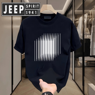 JEEP SPIRIT吉普夏季新款潮牌短袖體恤痞帥個(gè)性潮流上衣 黑色【前大圖K1021 四角豎條紋】 S 建議90-100斤