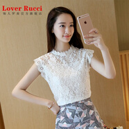 LOVER RUCCI蕾絲衫短袖女夏2025新款小衫打底衫大碼蕾絲花邊白色鏤空無(wú)袖上衣 白色 清爽白色 M 97-108斤