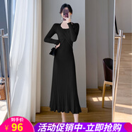 歐貝汐長款過膝毛衣裙女春秋冬打底內(nèi)搭魚尾包臀針織連衣裙 黑色 M
