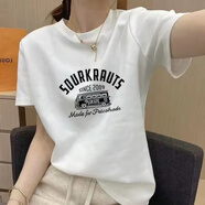 夸夢(mèng)夏季新款純棉短袖T恤女美式復古時(shí)尚百搭洋氣上衣ins潮流女士半袖 白色【汽車(chē)2009】 XL 【125-145斤】